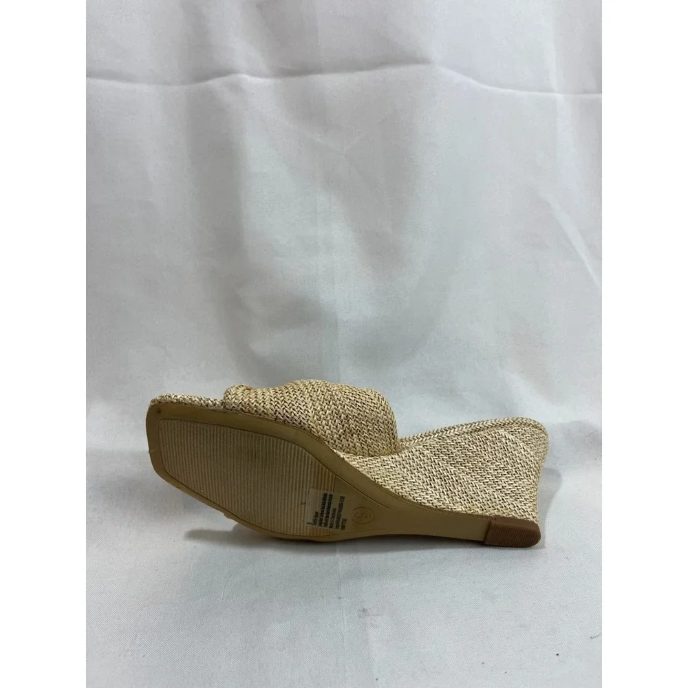 A New Day Womens Tan Woven Raffia Wedge Sandals Square Toe Slide Mules Size 9